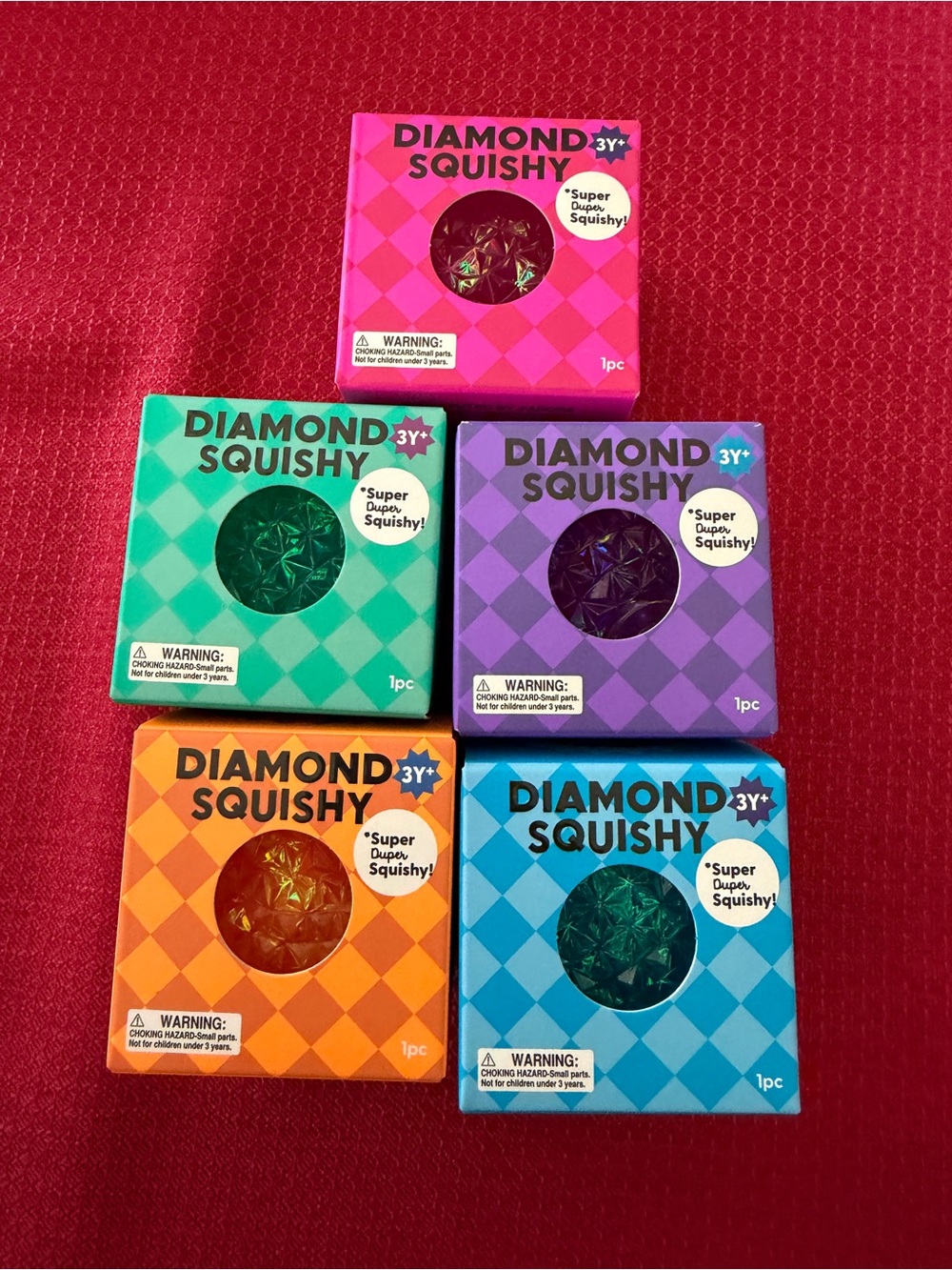 New J'adore Diamond Squishy Textured Sensory Squeeze Squish Toy All 5 Blue Pink